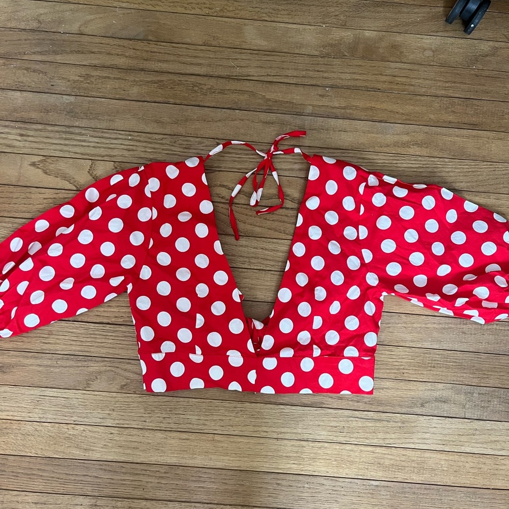 Red and white polka dot top - ties in front